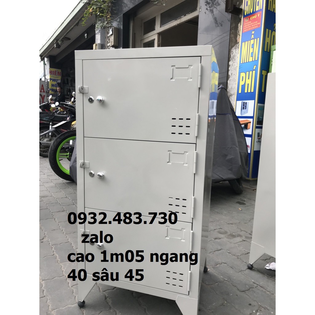 Tủ sắt hồ sơ locker 3 tầng sơn tĩnh điện sắt dày cứng cáp 1mx45x46