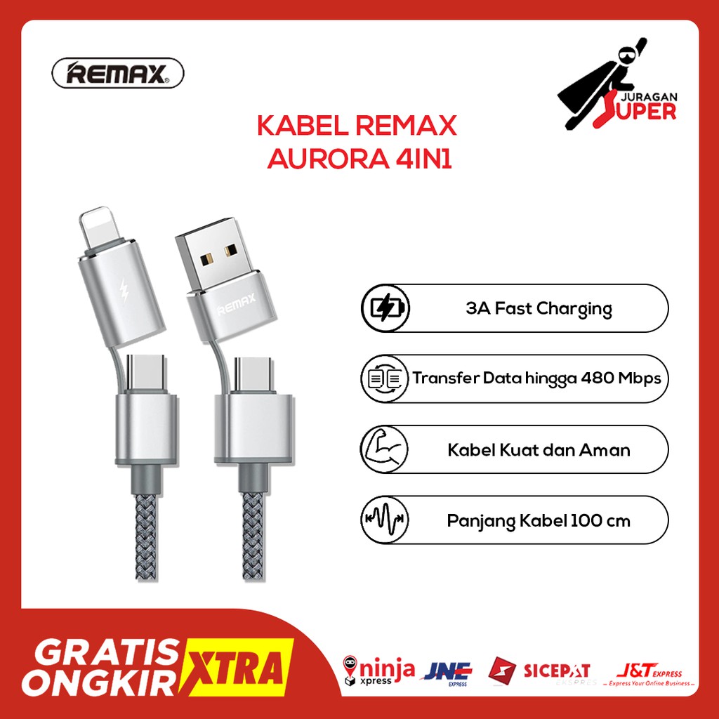 Cáp Sạc Nhanh Remax Aurora 4 Trong 1 Cổng Micro Usb / Type-c / Lightning Rc-020t