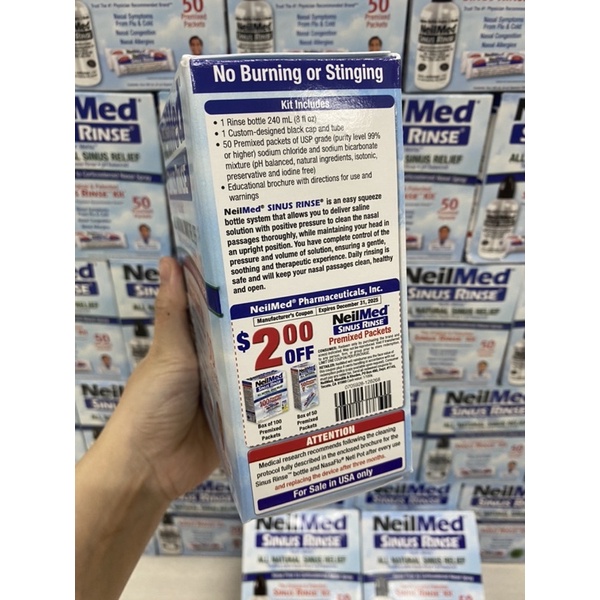 BỘ XỊT RỬA MŨI NEILMED SINUS RINSE 50 gói muối nhập usa