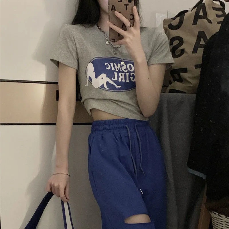 COZOKC COZOK Set Áo thun ngắn tay in họa tiết + quần ống rộng COZOK lưng cao thời trang cho nữ