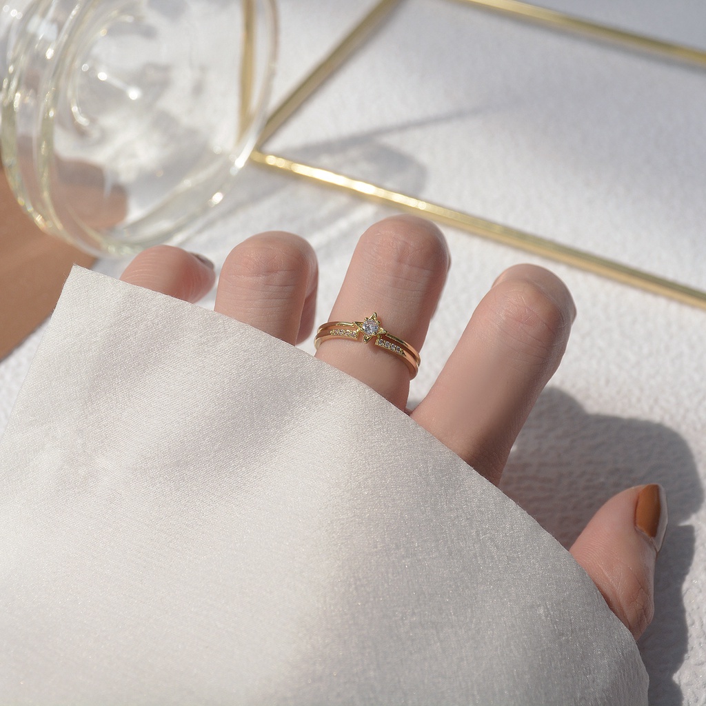 Nhẫn hở mạ vàng 18k đính đá zircon hình ngôi sao xinh xắn thời trang