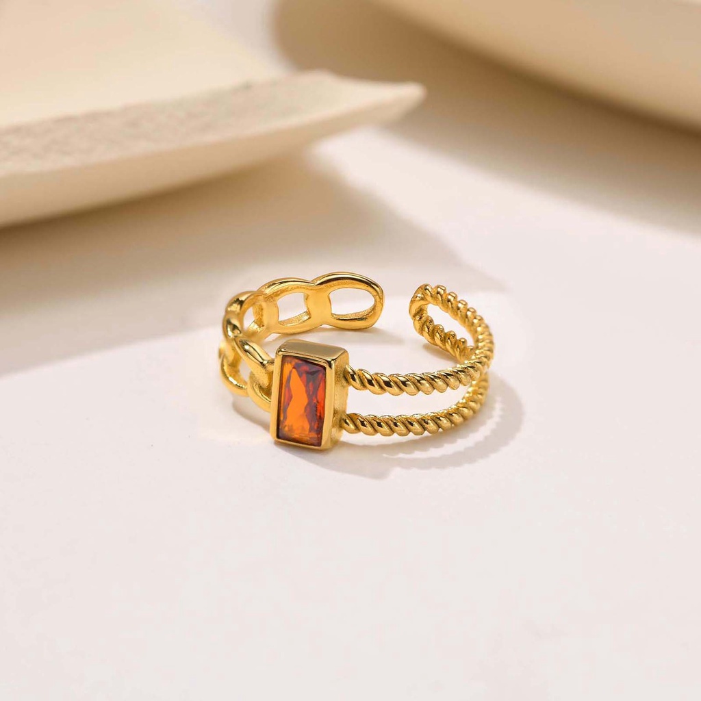 Vnox Nhẫn Mở Đá Quý CZ Hở Phối Dây Xích Tông Vàng Sang Trọng Làm Quà Tặng Cho Nữ