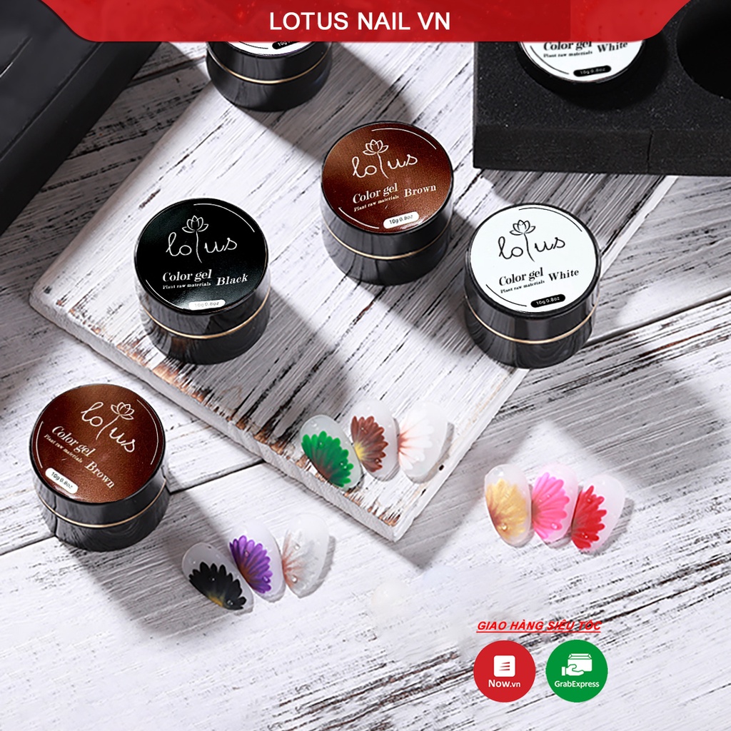 Gel vẽ nail đen trắng Lotus siêu đặc hũ to 10g