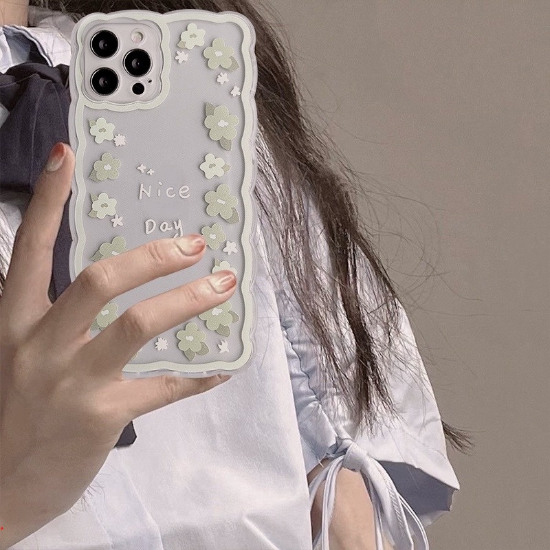 Ốp Điện Thoại Dẻo Trong Suốt Họa Tiết Hoa Xanh Lá Dễ Thương Cho Iphone 11 12 13 Pro X XR XS Max 6 7 8 Plus