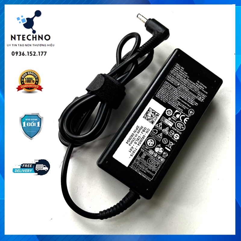 Sạc Laptop Dell 19.5V 3.34A 65W (Đầu đạn kích thước 4.0 x 1.7mm) [pt] - Tặng kèm dây nguồn - Bảo hành 12 Tháng