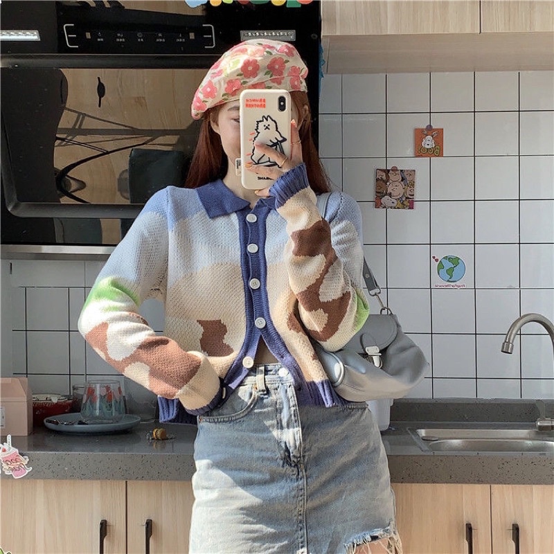 Korean Fashion lisa Pattern Long Sleeve Croptop Tops