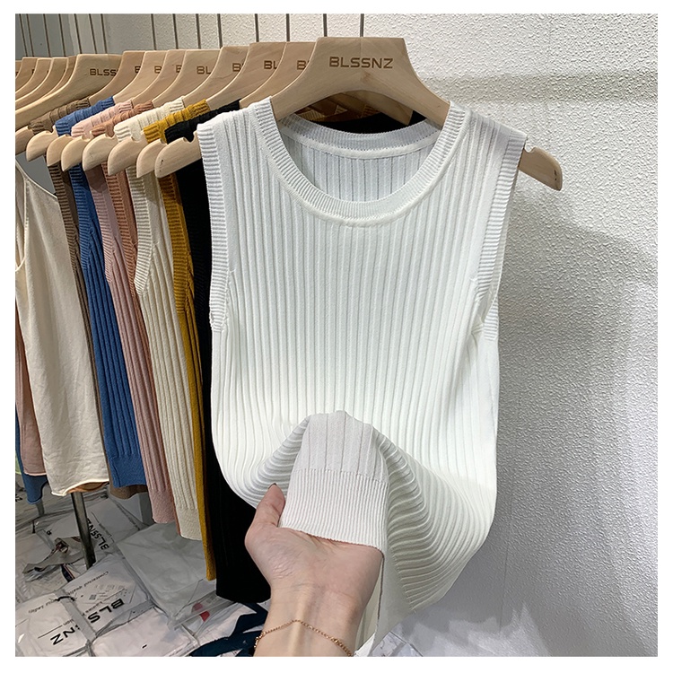 Áo XIAOZHAINV dệt kim không tay cổ tròn phong cách Hàn Quốc 6 màu tùy chọn