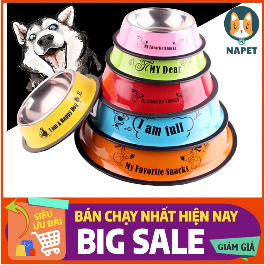 Bát inox in họa tiết dễ thương nhiều màu có đế trống trượt đựng đồ ăn hoặc nước cho thú cưng
