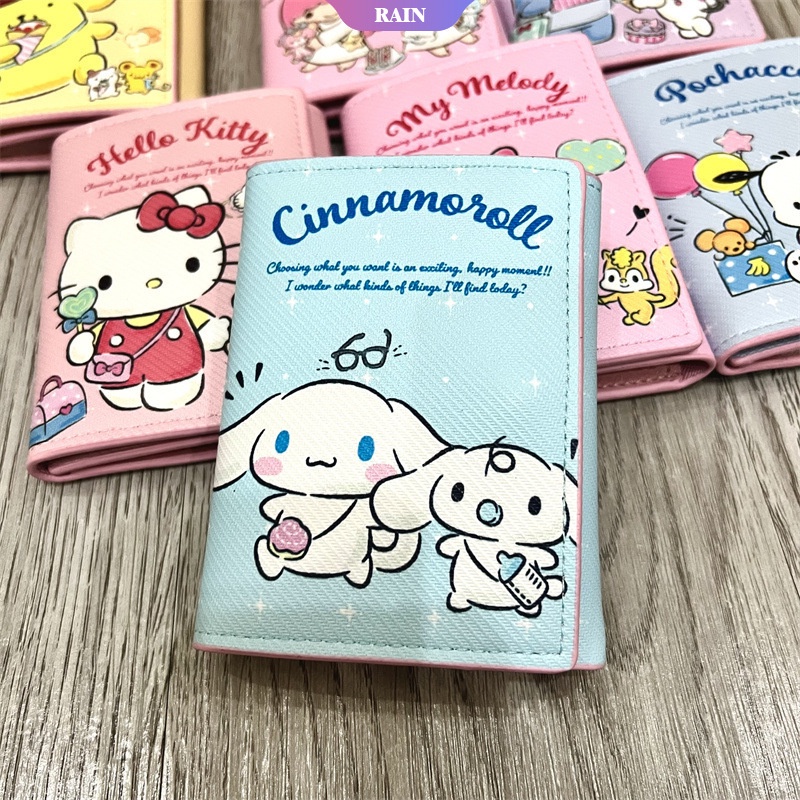 SANRIO Ví Ngắn Bằng Da PU In Hoạt Hình Cinnamoroll Hello Kitty Kuromi Dành Cho Nữ