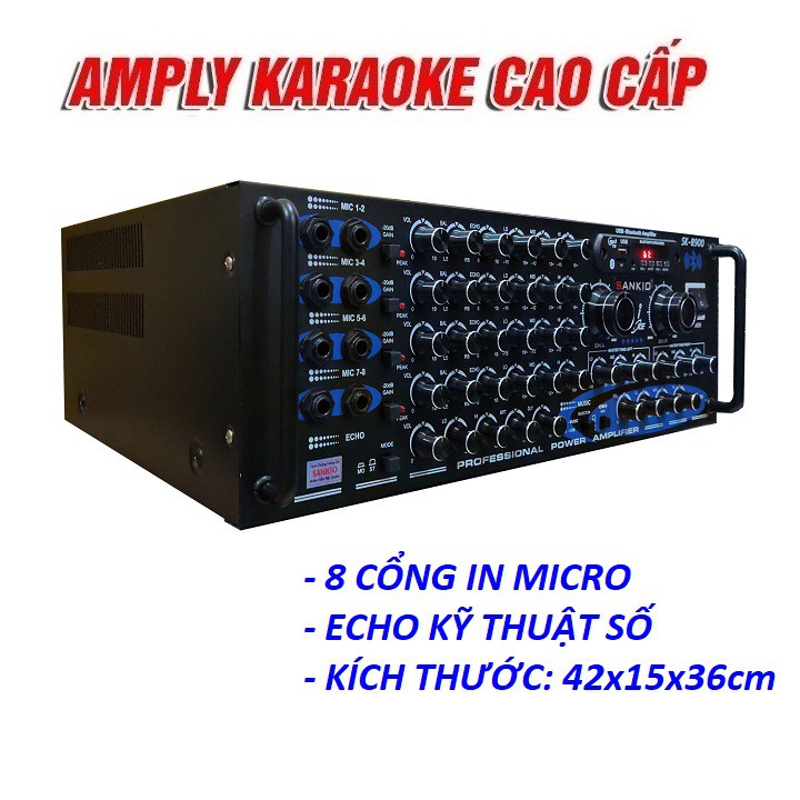 [BH Đổi mới] Amply 16 sò lớn Toshiba.Japan Sankio SK-8900 - Ampli Bluetooth Karaoke Gia Đình 8 cổng Micro