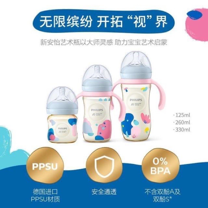 Bình sữa Avent nhựa PPSU 125/260/330ml ( Được đổi size núm, cam kết chính hãng 100%)