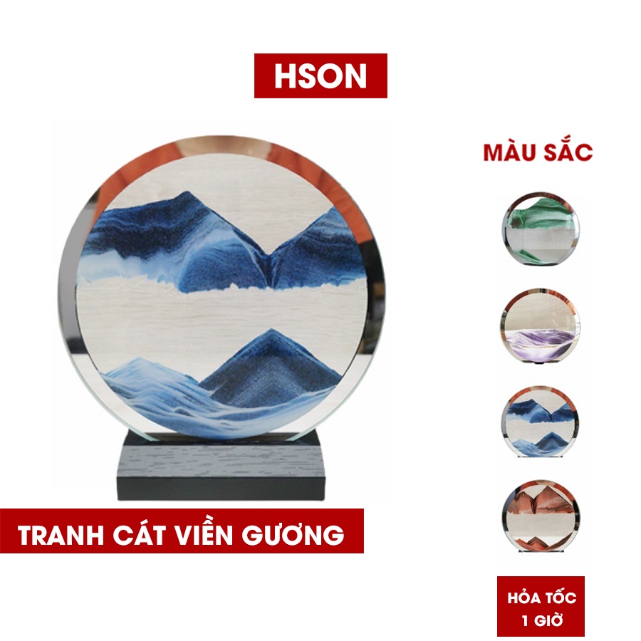 Tranh cát chuyển động 3D VIỀN TRÁNG GƯƠNG - ĐẾ GỖ, tranh cát chảy nghệ thuật trang trí để bàn decor làm quà tặng cao