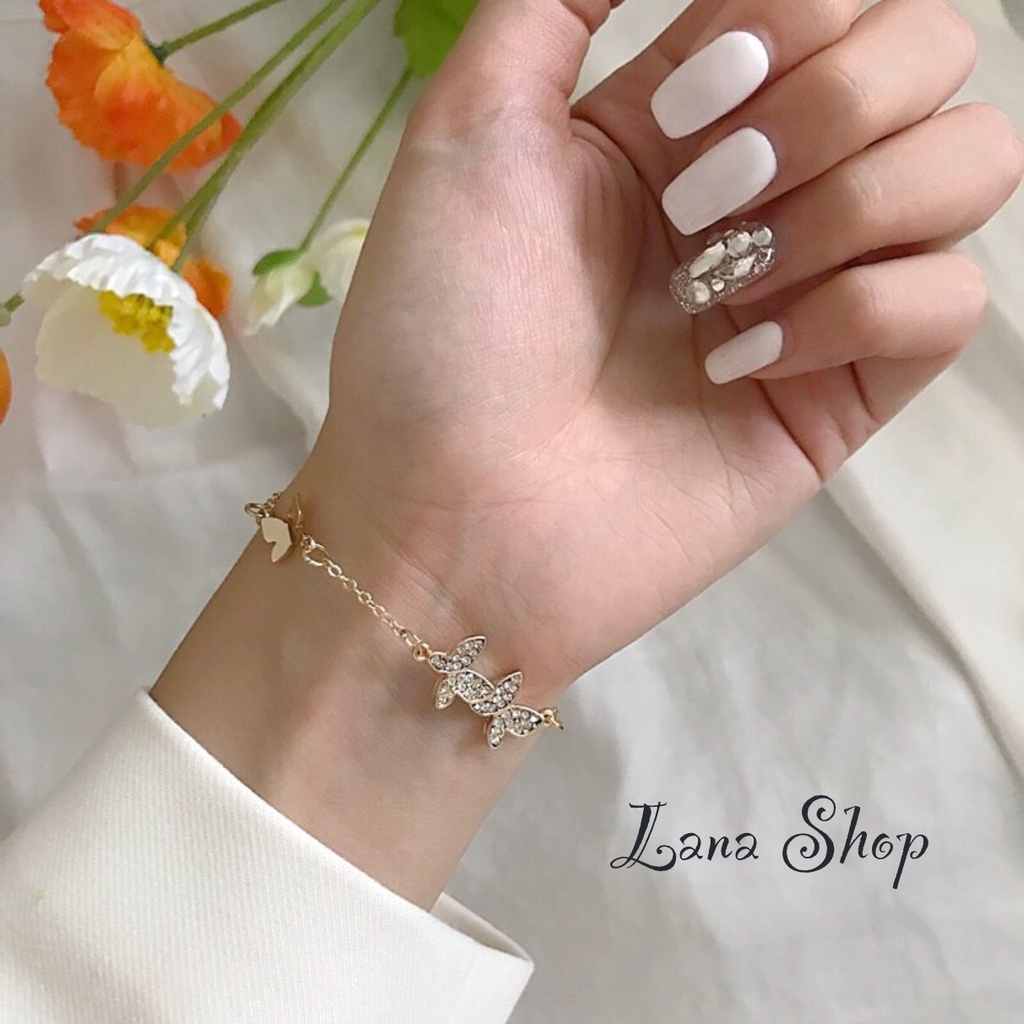 Lắc tay, vòng tay hình cánh bướ.m đôi mạ vàng chuẩn Hàn Quốc - Lana Shop