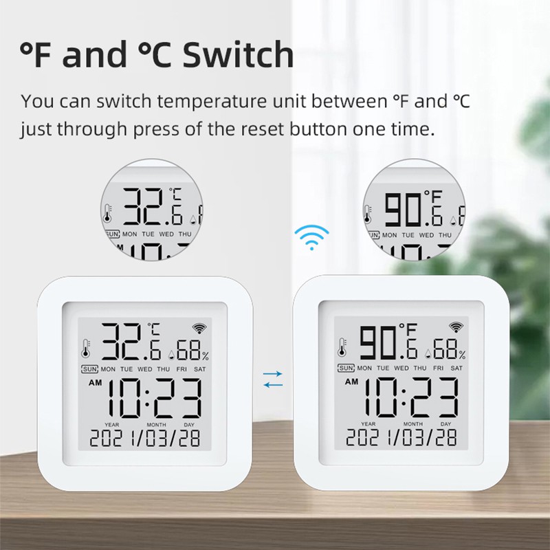 Máy đo độ ẩm SMATRUL điện tử Tuya Wifi thông minh hỗ trợ Alexa Google Home cảm biến nhiệt độ và độ ẩm màn hình LCD