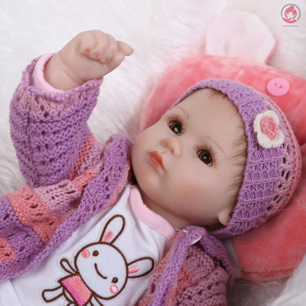 BAG Reborn Baby Doll Girl Silicone Baby Doll Eyes Open With Clothes Hair 16inch 40cm Lifelike Cute Gifts Toy Girl Purple knitwear