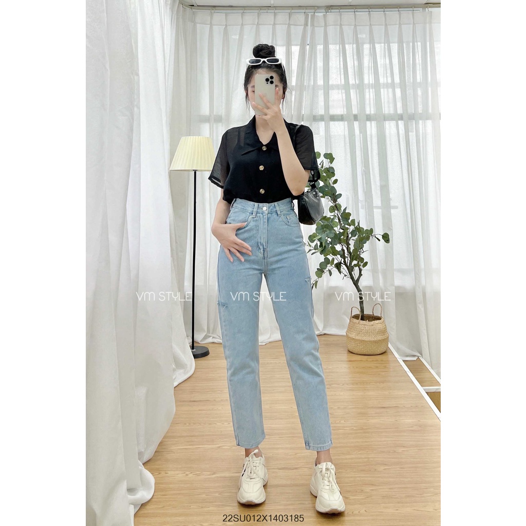 Quần jean baggy nữ VM STYLE lưng cao đi học (không co giãn) ulzzang rách bên lua tua N112 thời trang 22QJB03AS2901