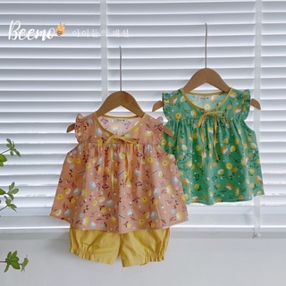 Bộ quần áo cộc tay cho bé gái BEEMO,Chất liệu thô thoáng mát, Form áo baby doll B065