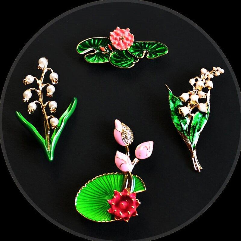 Ghim Cài Áo Hình Hoa Lily Đính Ngọc Trai Giả Phong Cách Vintage