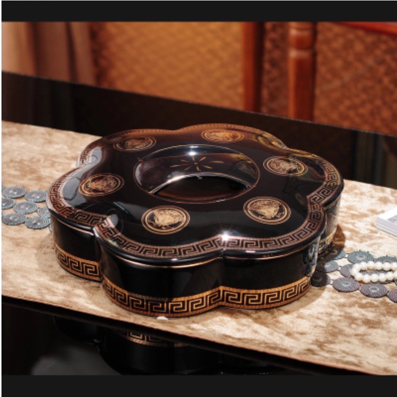Bộ khay sứ đựng bánh mứt kẹo cao cấp Versace màu đen - mã 088-W5, thích hợp dùng trong ngày lễ tết, các buổi tiệc