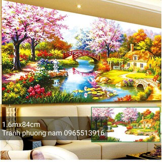 Tranh đính đá phong cảnh tổ ấm hạnh phúc tuyệt đẹp 160x84cm