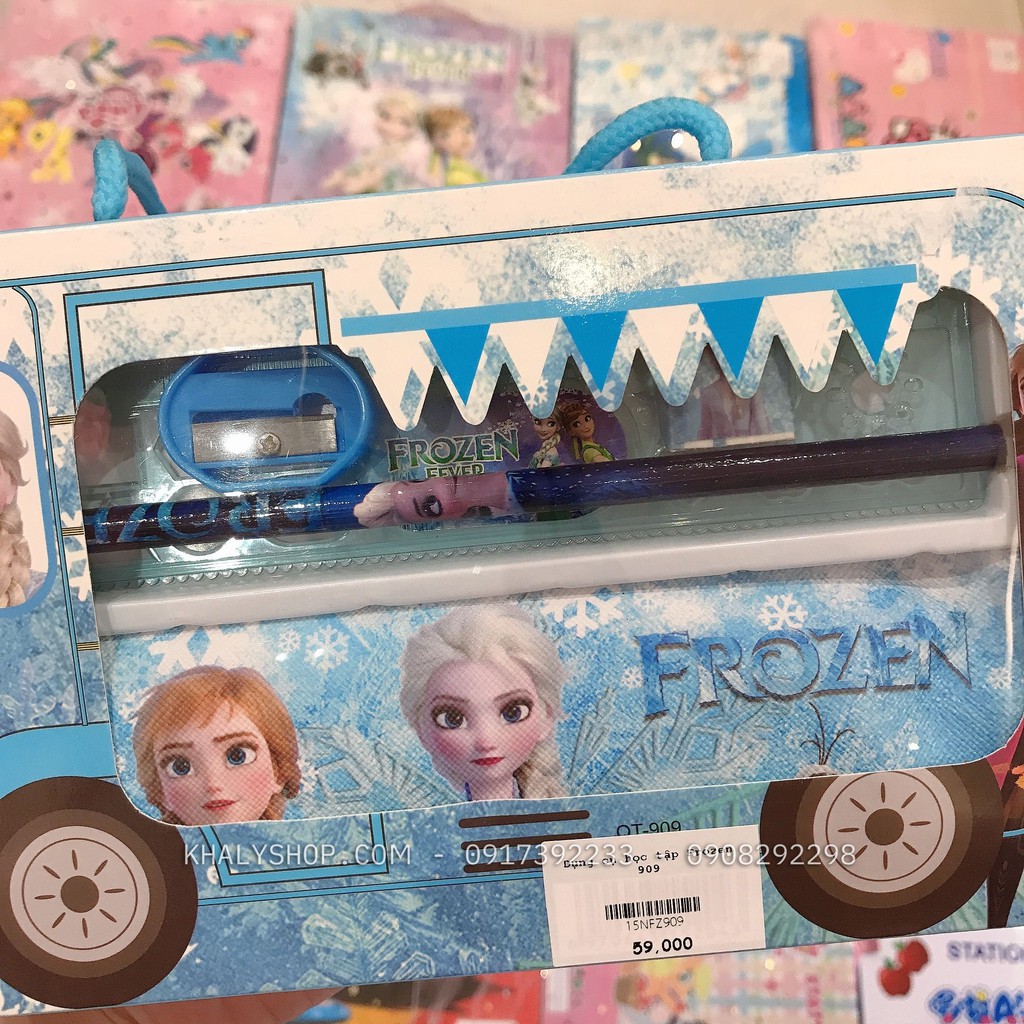 Set bộ dụng cụ học tập 5 món hình công chúa Anna, Elsa  màu xanh cho học sinh, các bé - 15NFZ909 -