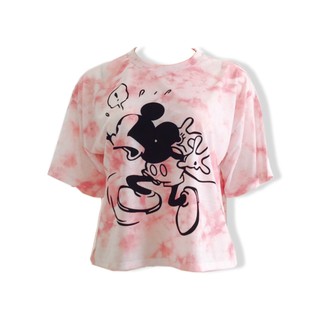 Áo croptop wash hồng in hình Chuột form rộng cánh dơi
