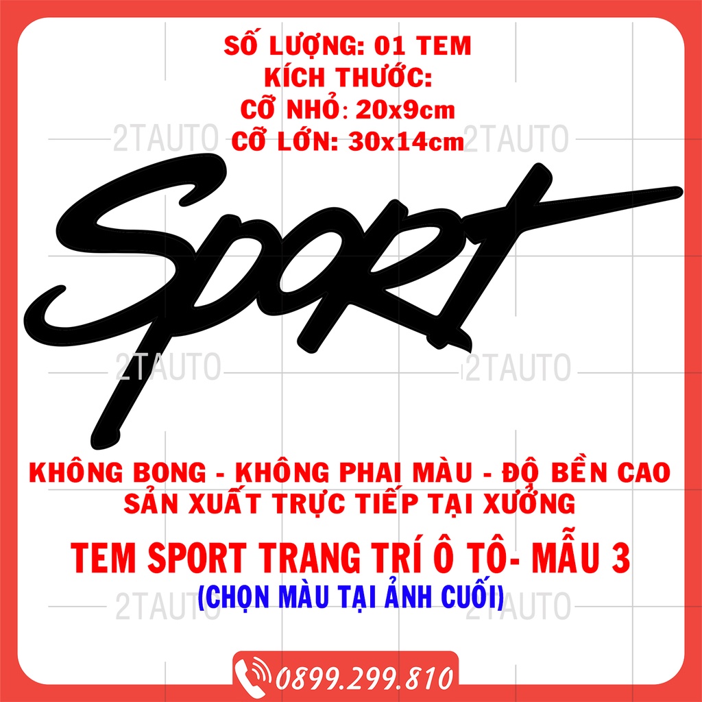 Sticker tem chữ SPORT, logo tem SPORT dán trang trí ô tô xe hơi chống nước,chống phai màu, mẫu đa dạng độc đáo - MẪU 3