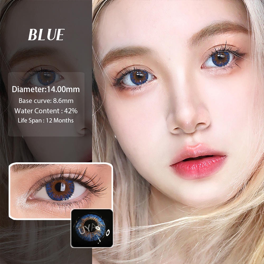 [Hàng mới về] Set 2 kính áp tròng mềm mại 3 tông 14mm màu ngọc lam 0 độ