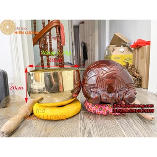 Bộ chuông mõ huế bằng đồng màu vàng bóng đường kính 20cm, nặng 2,2kg - đồ thờ hiên lượng