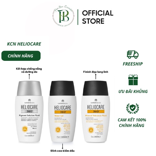 Kem chống nắng Heliocare 360 Water Gel/Mineral Tolerance/Pigment Solution Fluid SPF50+ 50ml