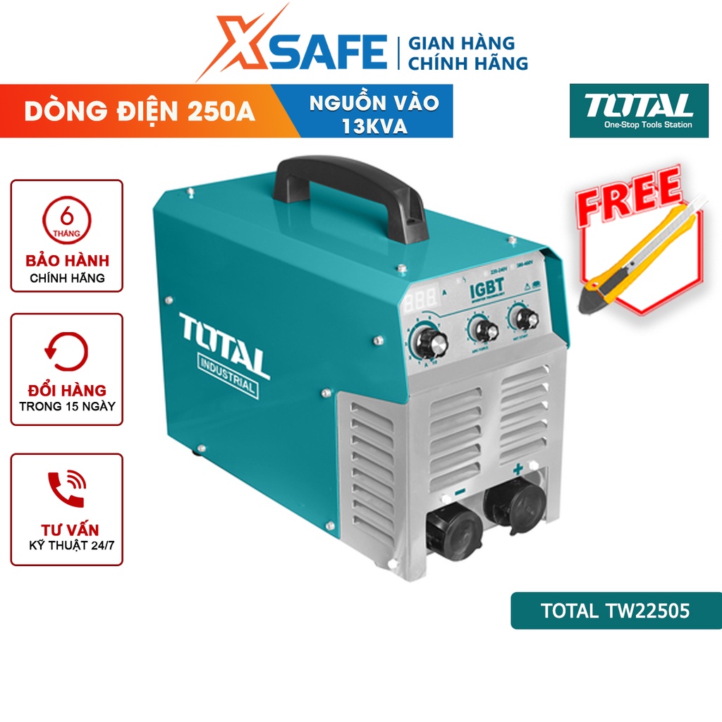 Máy hàn điện tử TOTAL TW22505 Inverter MMA Nguồn vào 13 kVA Dòng điện 20-250A Điện cực hàn Ø1.6-5.0mm