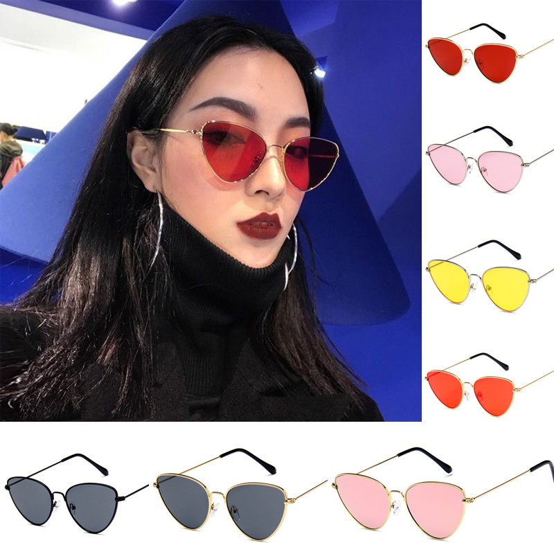 Kính mát mắt mèo SAMJUNE nữ tráng gương gọng kim loại cổ điển