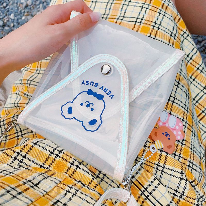 Túi nhựa trong suốt kèm móc khóa gấu