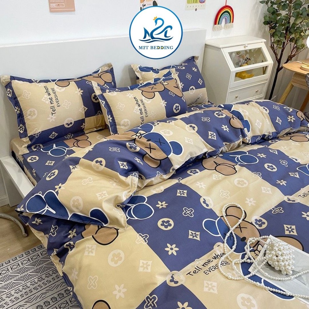 Bộ chăn ga gối Cotton Poly M2T bedding gồm vỏ chăn mền, drap giường và 2 vỏ gối nằm - PL Bearbrick