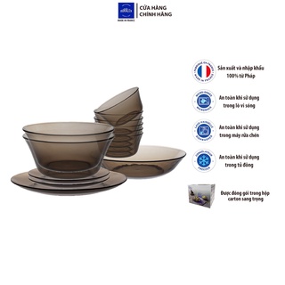 Bộ bàn ăn 12 món D7012LC Duralex - Lys Nâu Khói Creole Thủy tinh cường lực cao cấp Pháp [Chính Hãng]
