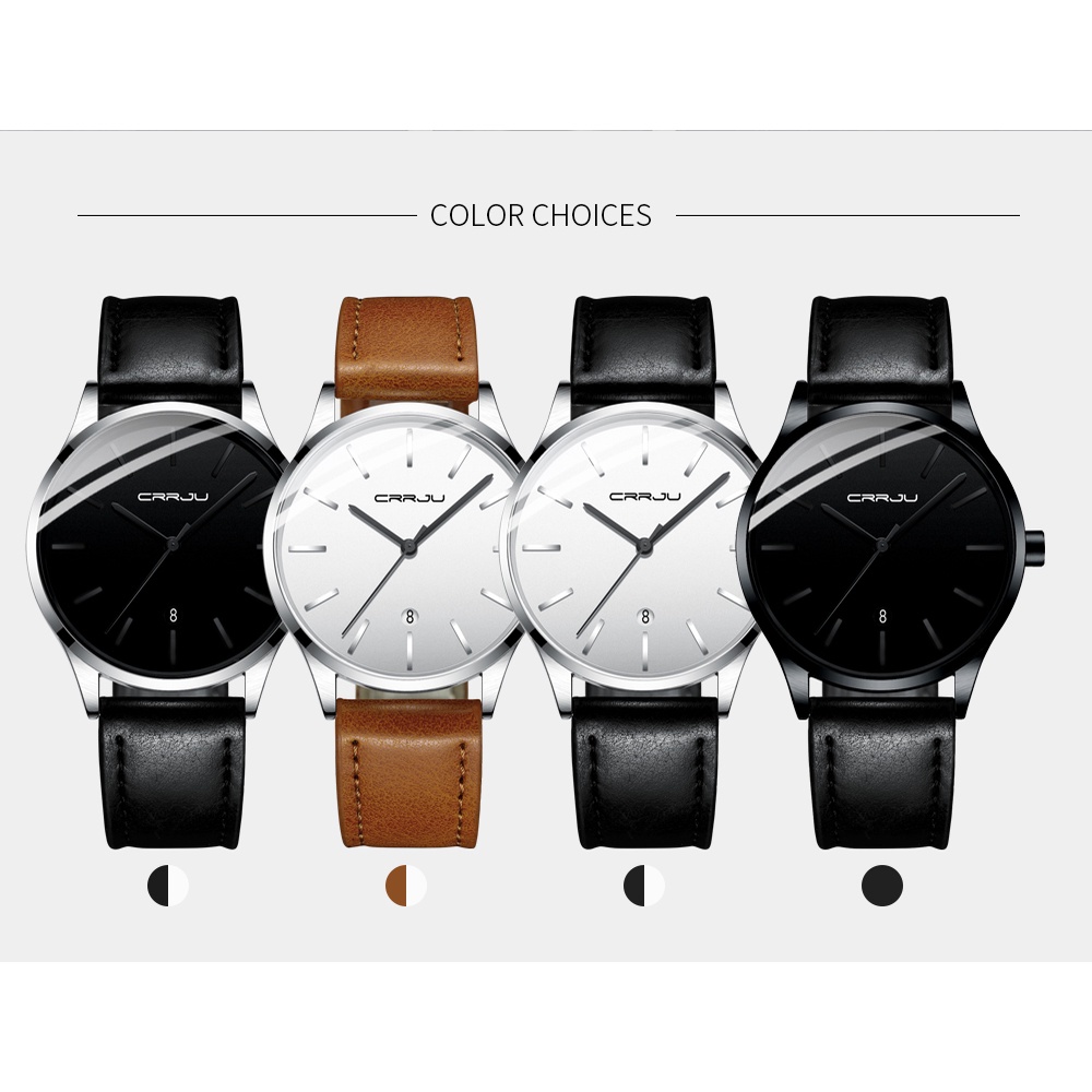Đồng hồ thạch anh CRRJU 2170X chống thấm nước với dây đeo da cao cấp