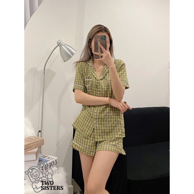 ĐỒ NGỦ PYJAMA ĐŨI MỀM KẺ CARO CAO CẤP XUÂN HÈ ĐÙI CỘC *