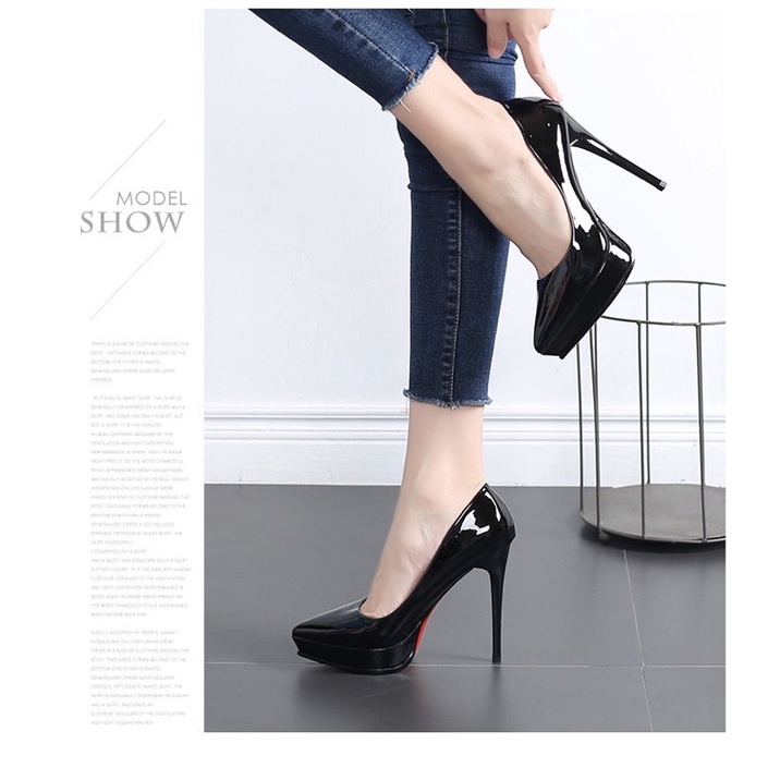 Giày cao gót đế đúp 12cm  da bóng mềm Full hộp túi - BeBu Shoes