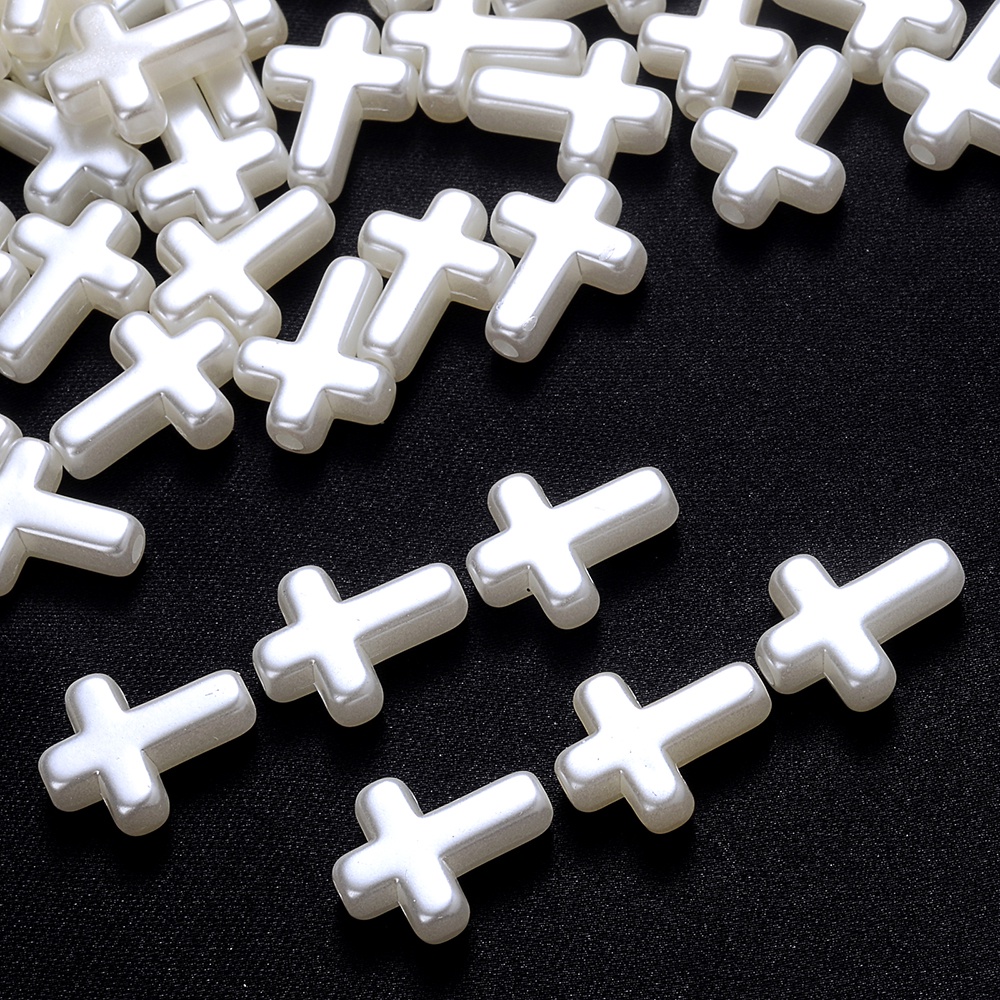 Set 50 Hạt Ngọc Trai 12x15mm Màu Trắng Hình Chữ Thập Dùng Làm Trang Sức diy
