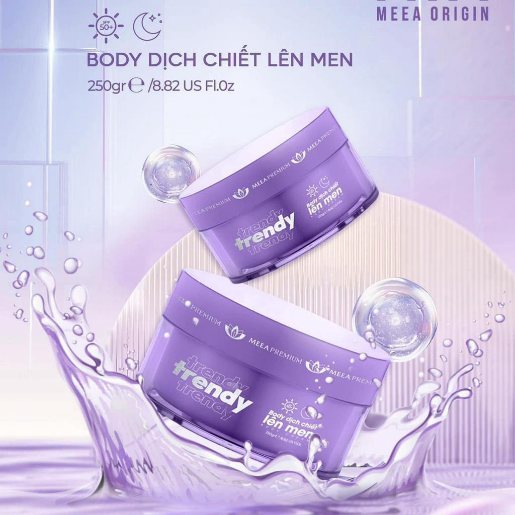 Kem Body Trendy tím Meea dịch chiết lên men giúp dưỡng trắng da vượt trội, chống nắng, an toàn thân thiện với làn da