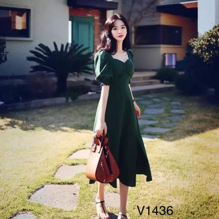 Váy xanh xẻ tà V1436 - Đẹp Shop DVC (Kèm ảnh thật trải sàn do shop tự chụp) | BigBuy360 - bigbuy360.vn