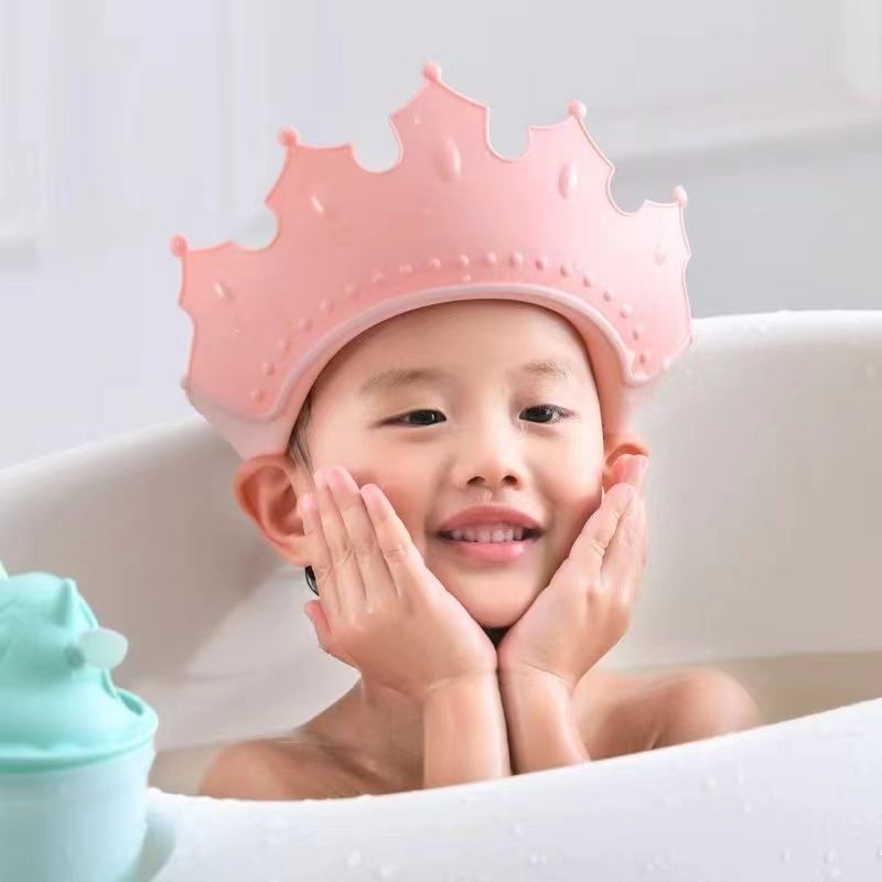 Mũ gội đầu chắn nước bảo vệ tai và mắt hình vương miện, nón tắm có thể điều chỉnh vòng đầu, chất liệu PP + TPE cao cấp