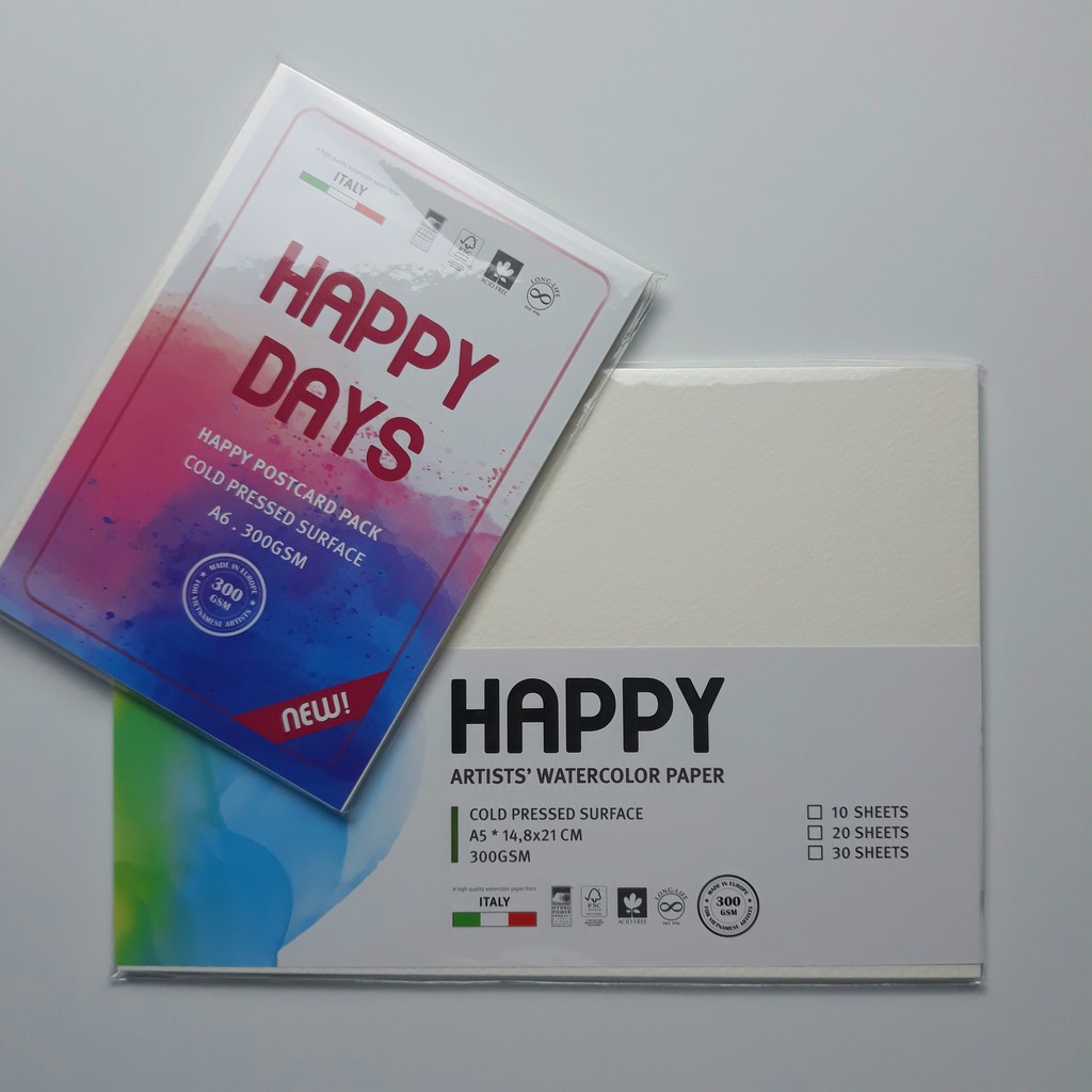 Giấy vẽ màu nước Happy A4 A5 A6 300GSM giá rẻ, giấy Happy vân Cold Press