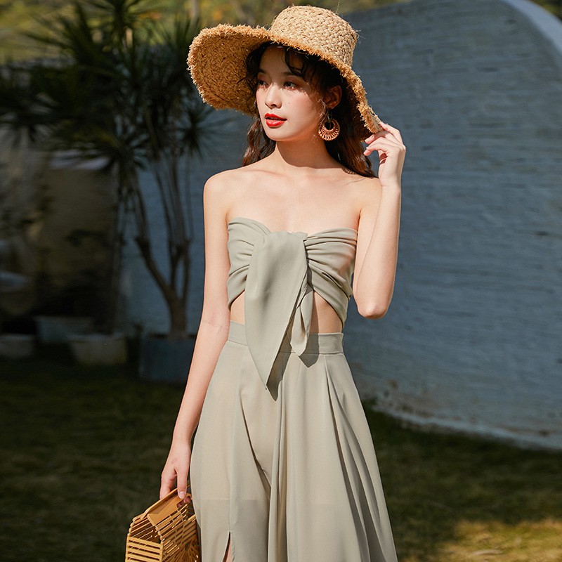 Đầm sét nữ cột ngực dáng dài xòe tôn dáng gợi cảm quyến rũ đi biển Emilyshop