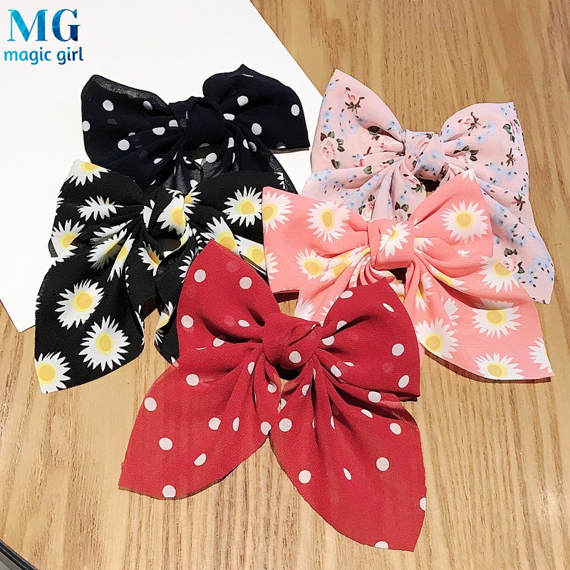 Kẹp tóc hình nơ họa tiết hoa phong cách cổ điển