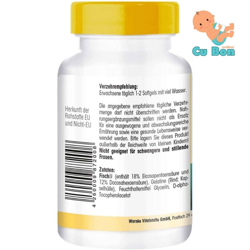 Dầu Cá Warnke Fischol Omega3 1000mg của Đức cải thiện trí nhớ, tăng khả năng tập trung, tăng cường thị lực, ngừa lão hóa