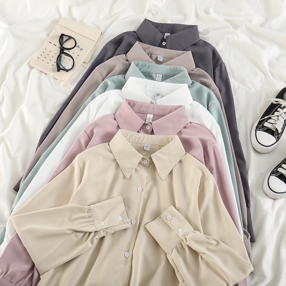 Áo Khoác Sơ Mi Tay Dài Dáng Rộng Màu Sắc Retro Hàn Quốc