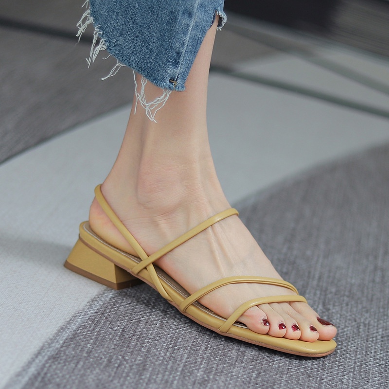 IELGY Giày xăng đan gót trụ to bản đơn giản dành cho nữ