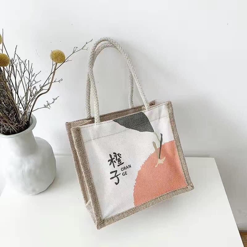 Túi xách 🌸𝑭𝑹𝑬𝑬𝑺𝑯𝑰𝑷🌸 Túi cói mini in hình họa tiết xinh xắn kích thước 20x21x20 ulzzang hàng chuẩn đẹp LOU.STORE