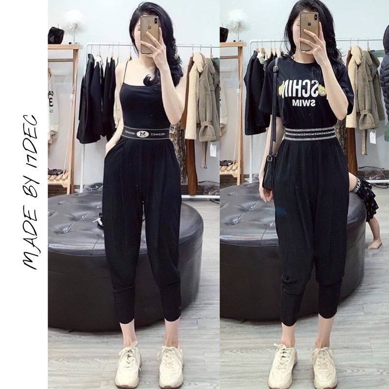 Quần baggy cạp chữ 17DEC, quần bom nhăn cạp chun chất tăm mát cho nữ | BigBuy360 - bigbuy360.vn